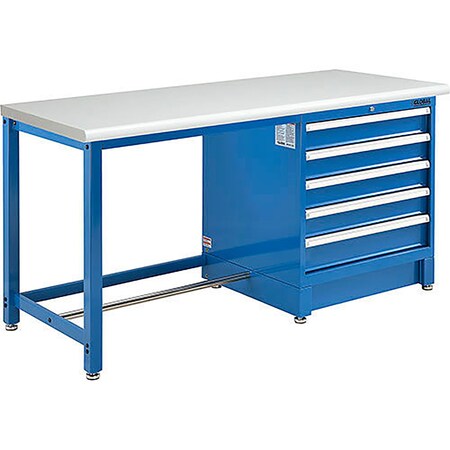 Global Industrial 72W x 30D Modular Workbench with 5 Drawers, ESD Laminate Safety Edge, Blue 711181